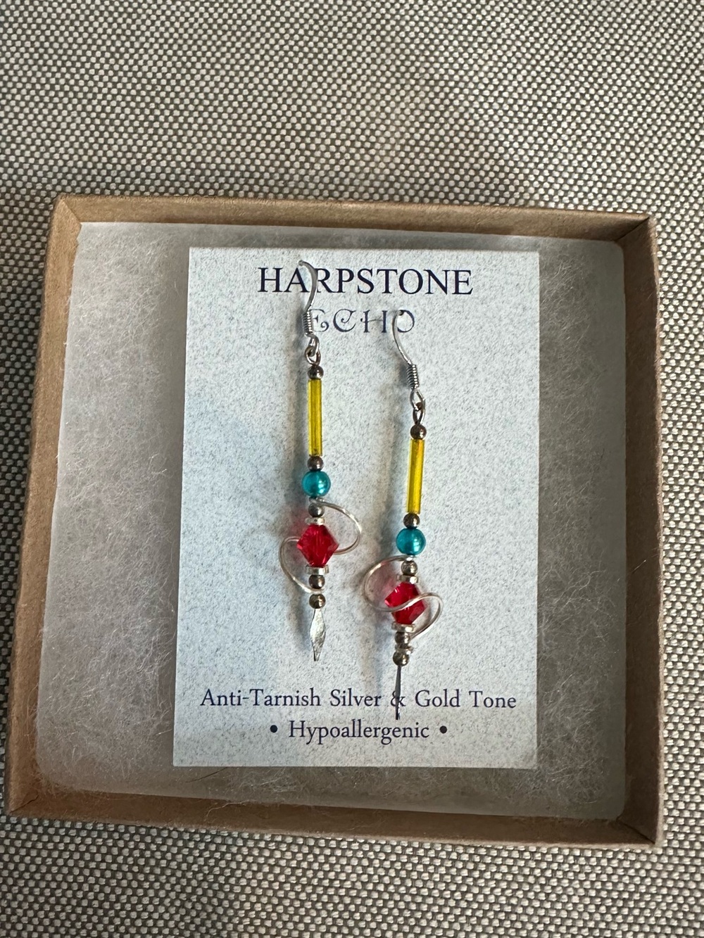 Harpstone Echo Red & Turquoise Spiral Bead Drop Earrings